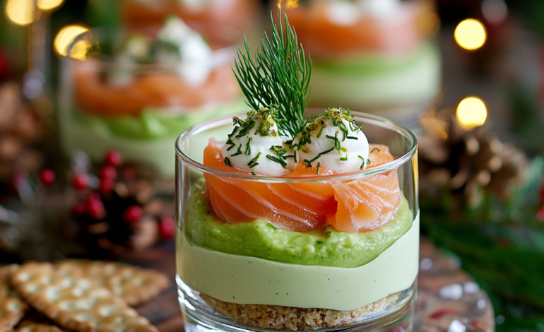 christmas mousse with avocado and smoked salmon