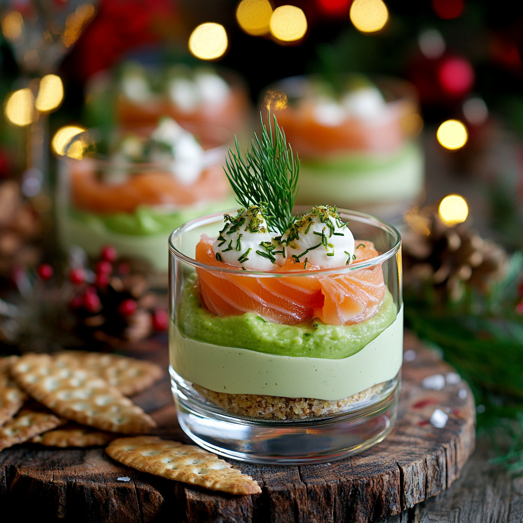 Christmas Mousse with Avocado and Smoked Salmon