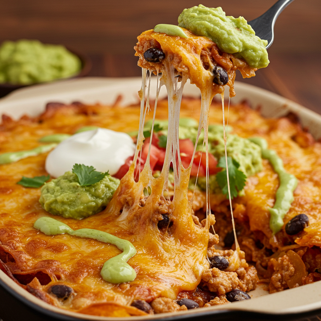 Loaded Nacho Casserole with Avocado Crema: A Flavorful Comfort Food