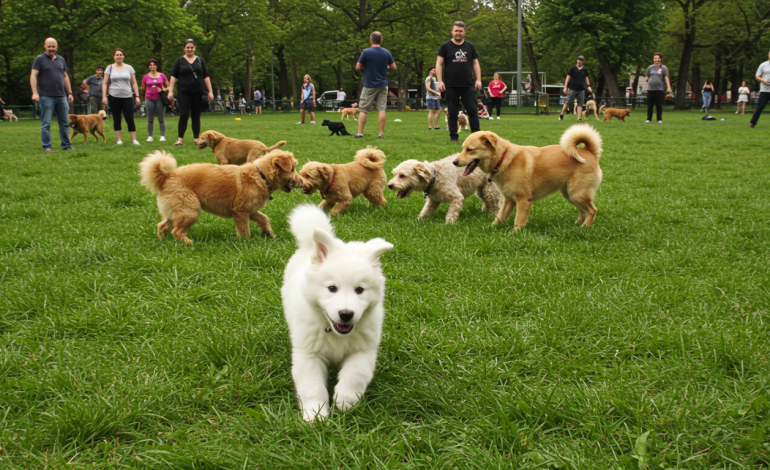 Essential Puppy Care Tips, A puppy playing with other dogs in a park